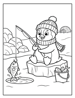 12. Printable penguin fishing coloring sheet. Penguin coloring page, penguin coloring sheet, color, coloring page, penguin, printable, free, book, pictures to color, easy, children, adult, print, download, pdf.