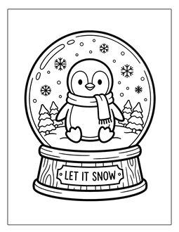 14. Penguin in a snow globe. Penguin coloring page, penguin coloring sheet, color, coloring page, penguin, printable, free, book, pictures to color, easy, children, adult, print, download, pdf.