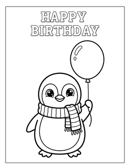 16. Happy birthday penguin coloring sheet. Penguin coloring page, penguin coloring sheet, color, coloring page, penguin, printable, free, book, pictures to color, easy, children, adult, print, download, pdf.