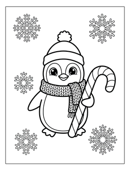 17. Penguin and a candy cane coloring page. Penguin coloring page, penguin coloring sheet, color, coloring page, penguin, printable, free, book, pictures to color, easy, children, adult, print, download, pdf.
