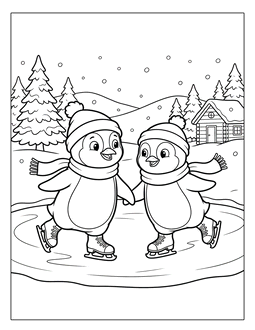 3. Penguins ice-skating coloring sheet. Penguin coloring page, penguin coloring sheet, color, coloring page, penguin, printable, free, book, pictures to color, easy, children, adult, print, download, pdf.