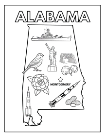 Alabama state coloring page, coloring sheet, color, coloring page, United States, printable, free, book, pictures to color, easy, children, adult, print, download, pdf.