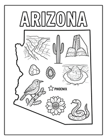 Arizona state coloring page, coloring sheet, color, coloring page, United States, printable, free, book, pictures to color, easy, children, adult, print, download, pdf.