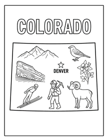 Colorado state coloring page, coloring sheet, color, coloring page, United States, printable, free, book, pictures to color, easy, children, adult, print, download, pdf.