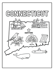 Connecticut state coloring page, coloring sheet, color, coloring page, United States, printable, free, book, pictures to color, easy, children, adult, print, download, pdf.