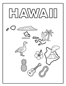 Hawaii state coloring page, coloring sheet, color, coloring page, United States, printable, free, book, pictures to color, easy, children, adult, print, download, pdf.