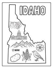 Idaho state coloring page, coloring sheet, color, coloring page, United States, printable, free, book, pictures to color, easy, children, adult, print, download, pdf.