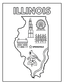 Illinois state coloring page, coloring sheet, color, coloring page, United States, printable, free, book, pictures to color, easy, children, adult, print, download, pdf.