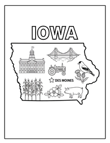 Iowa state coloring page, coloring sheet, color, coloring page, United States, printable, free, book, pictures to color, easy, children, adult, print, download, pdf.