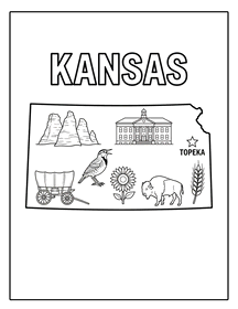 Kansas state coloring page, coloring sheet, color, coloring page, United States, printable, free, book, pictures to color, easy, children, adult, print, download, pdf.