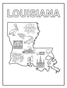 Louisiana state coloring page, coloring sheet, color, coloring page, United States, printable, free, book, pictures to color, easy, children, adult, print, download, pdf.
