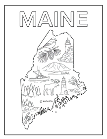 Maine state coloring page, coloring sheet, color, coloring page, United States, printable, free, book, pictures to color, easy, children, adult, print, download, pdf.