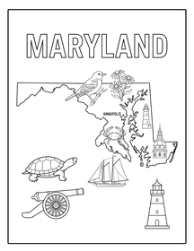Maryland state coloring page, coloring sheet, color, coloring page, United States, printable, free, book, pictures to color, easy, children, adult, print, download, pdf.