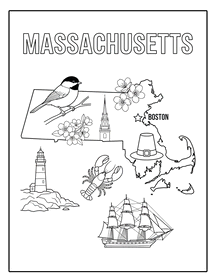 Massachusetts state coloring page, coloring sheet, color, coloring page, United States, printable, free, book, pictures to color, easy, children, adult, print, download, pdf.