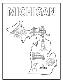 Michigan state coloring page, coloring sheet, color, coloring page, United States, printable, free, book, pictures to color, easy, children, adult, print, download, pdf.