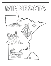 Minnesota state coloring page, coloring sheet, color, coloring page, United States, printable, free, book, pictures to color, easy, children, adult, print, download, pdf.