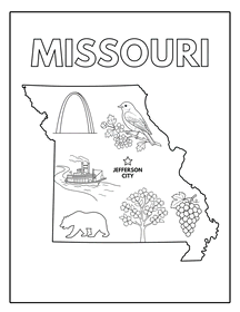 Missouri state coloring page, coloring sheet, color, coloring page, United States, printable, free, book, pictures to color, easy, children, adult, print, download, pdf.