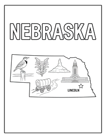 Nebraska state coloring page, coloring sheet, color, coloring page, United States, printable, free, book, pictures to color, easy, children, adult, print, download, pdf.