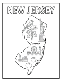 New Jersey state coloring page, coloring sheet, color, coloring page, United States, printable, free, book, pictures to color, easy, children, adult, print, download, pdf.