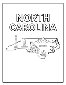 North Carolina state coloring page, coloring sheet, color, coloring page, United States, printable, free, book, pictures to color, easy, children, adult, print, download, pdf.