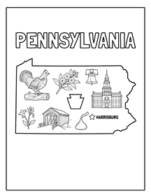 Pennsylvania state coloring page, coloring sheet, color, coloring page, United States, printable, free, book, pictures to color, easy, children, adult, print, download, pdf.