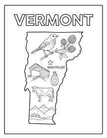 Vermont state coloring page, coloring sheet, color, coloring page, United States, printable, free, book, pictures to color, easy, children, adult, print, download, pdf.