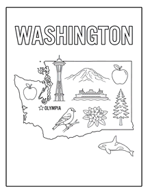 Washington state coloring page, coloring sheet, color, coloring page, United States, printable, free, book, pictures to color, easy, children, adult, print, download, pdf.