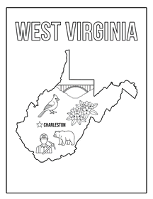 West Virginia state coloring page, coloring sheet, color, coloring page, United States, printable, free, book, pictures to color, easy, children, adult, print, download, pdf.