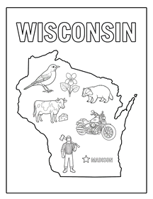Wisconsin state coloring page, coloring sheet, color, coloring page, United States, printable, free, book, pictures to color, easy, children, adult, print, download, pdf.