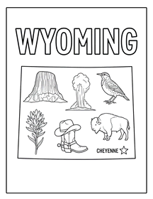 Wyoming state coloring page, coloring sheet, color, coloring page, United States, printable, free, book, pictures to color, easy, children, adult, print, download, pdf.