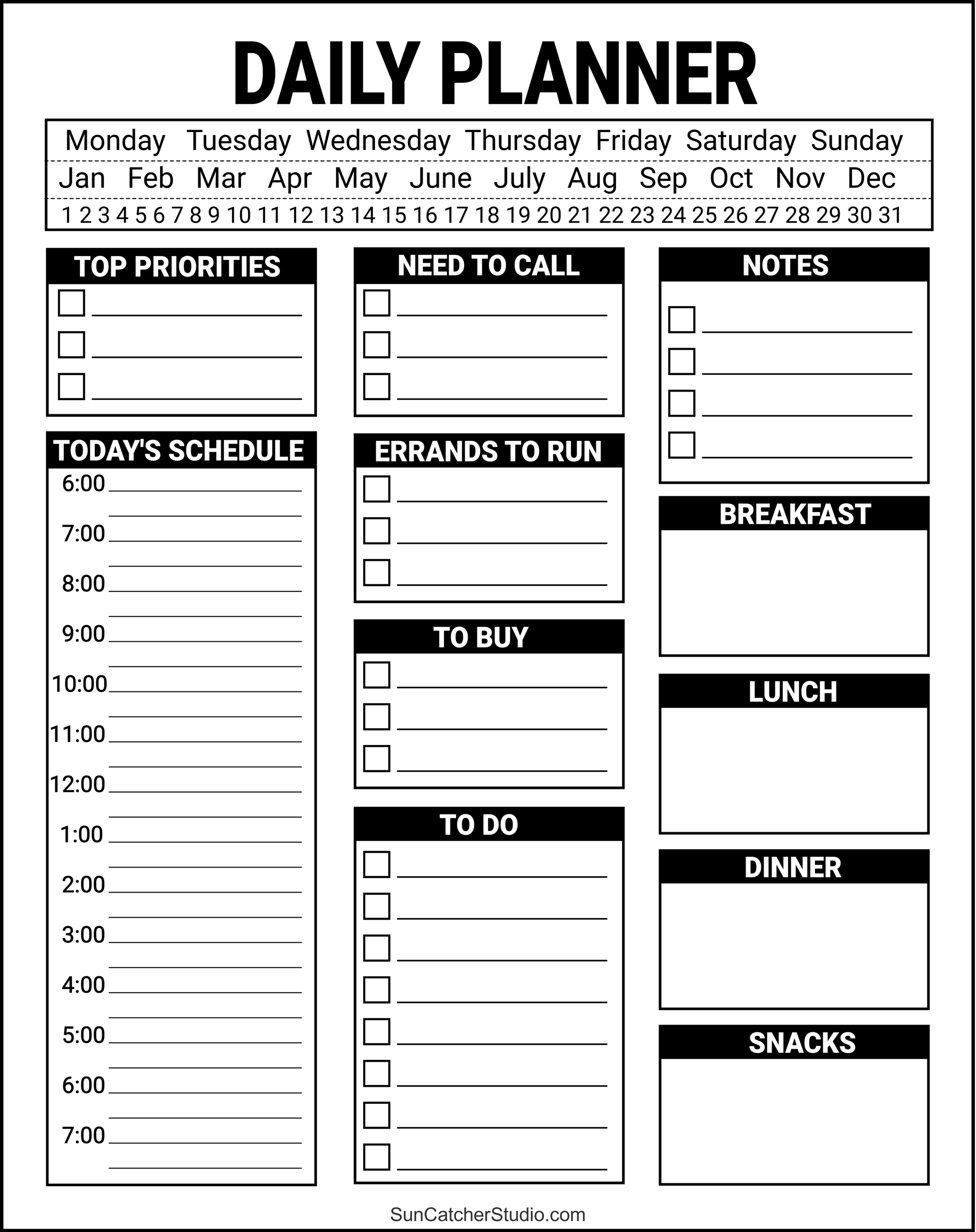 Free Printable Daily Planner Templates PDF Format DIY Projects