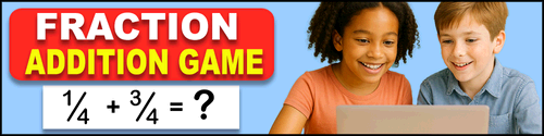 Free online interactive fraction addition game that helps students practice math skills through engaging quizzes, visual learning activities, and hands-on problem solving.