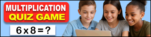 Fun, free online interactive multiplication quiz game featuring math problems designed to help kids learn and practice their skills.