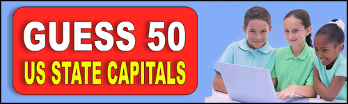 Guess the capital, 50 states, capitals quiz, US State capitals game, practice quiz, learn, interactive, online, education, kids, geography, free.