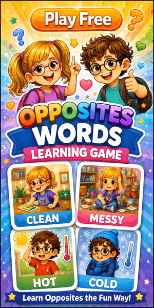Opposite Words Picture Game. Free online interactive opposite words game helps learners recognize common contrasting words using clear, engaging pictures.