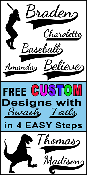 Free Cursive Font Generator with calligraphy swash typography allows you to create personalized decorative lettering. Great for customized baseball jerseys, wall art, DIY projects, cutting machines (Cricut and Silhouette), 
sewing and quilting, and other DIY arts and crafts.