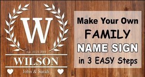 Free online family name signs generator or maker, custom designs, personalize, patterns, stencils, fonts, templates, SVG, JPG, PNG.