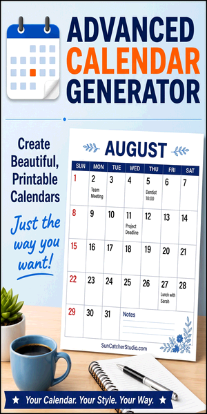 Create free printable calendars for any month and year. Customize holidays, fonts, writing lines, DIY, layouts, and download or print instantly in PDF format.