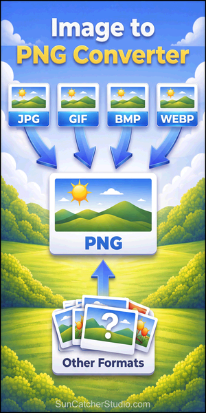 Image to PNG converter. DIY, Instantly convert JPG, GIF, WebP, and BMP images to PNG format.