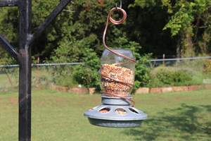 Hanging mason jar bird feeder