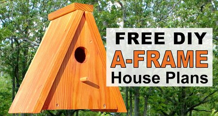 Free bird house plans, a-frame, bird nesting box, free, DIY, homemade instructions, directions and measurements to create a wooden bird box for bluebirds, wrens, chickadees, nuthatches, woodpeckers, house finches.