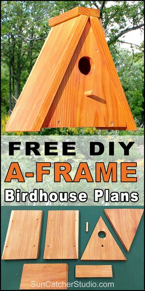 Free bird house plans, a-frame, bird nesting box, free, DIY, homemade instructions, directions and measurements to create a wooden bird box for bluebirds, wrens, chickadees, nuthatches, woodpeckers, house finches.