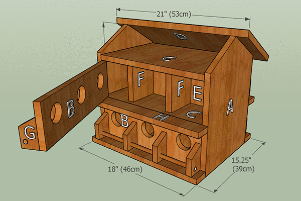 Labeled purple martin birdhouse plans.