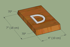 A-frame bird house plans bottom piece, 3D model with dimensions.