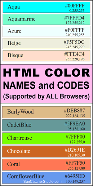 HTML color names, color names by hex code, color name from hex, color names RGB, Hex code color names, Hex code names, DIY, HTML colors list, name color code.