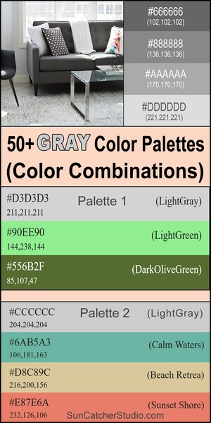 Gray color palettes, gray color combinations, grey, color palettes, color schemes, eye-catching, DIY, trendy, best, popular, complementary, stylish, modern, creative, inspire, design.