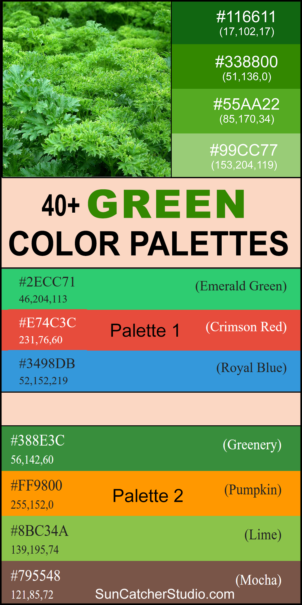 Green color palettes, green color combinations, color palettes, color schemes, eye-catching, DIY, trendy, best, popular, complementary, stylish, modern, creative, inspire, design.