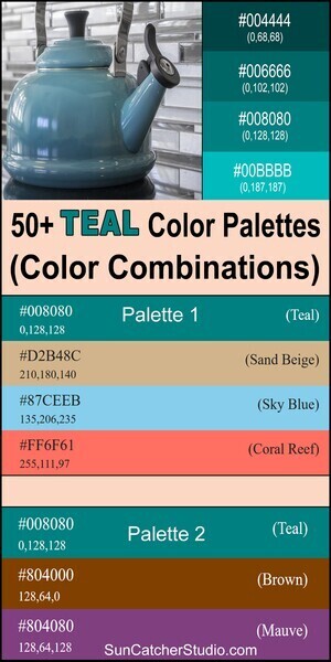 Teal color palettes, teal color combinations, color palettes, blue, green, color schemes, eye-catching, trendy, best, popular, DIY, complementary, stylish, modern, creative, inspire, design.