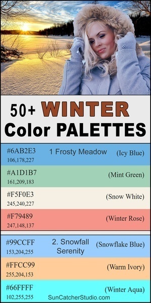 Winter color palette, scheme, deep winter color palette, cool winter color palette, dark winter, DIY, HEX color codes for winter, RGB color codes for winter, fresh winter hues, dark, warm, vibrant, bright, cool, color combinations, eye-catching, trendy, best, popular, complementary, stylish, modern, creative, inspire, design.