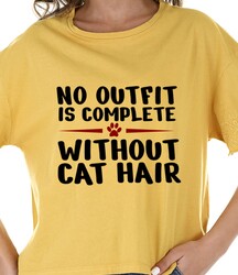 No outfit is complete without cat hair. cat quotes, cat sayings, Cricut designs, free, clip art, svg file, template, pattern, stencil, silhouette, cut file, design space, vector, shirt, cup, DIY crafts and projects, embroidery.